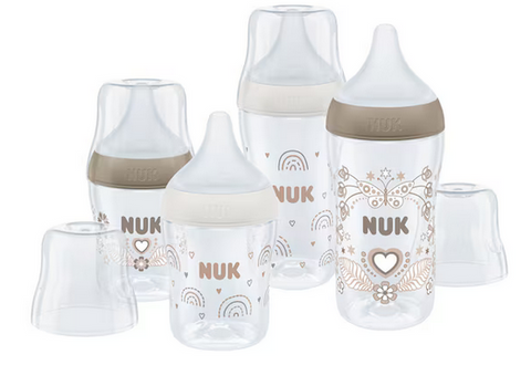 NUK Perfect Match 4er Flaschen Set PP, weiß (Regenbogen) + beige (Herz)