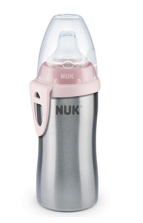 NUK Trinkflasche Kinder Edelstahl grau, 215 ml rosa