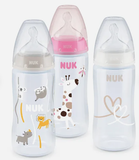 Nuk PP-Flasche 3er Pack First Choice Plus 300 ml + Silikon-Sauger Gr. M - Temperature Control - Rosa