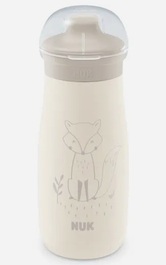 Nuk Edelstahl-Trinkflasche Mini-Me Sip Cup - mit bissfestem Trinkaufsatz 300 ml - Fuchs - Beige