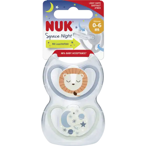 NUK Space Night Silikon-Schnuller, blau & mint, 0-6 Monate