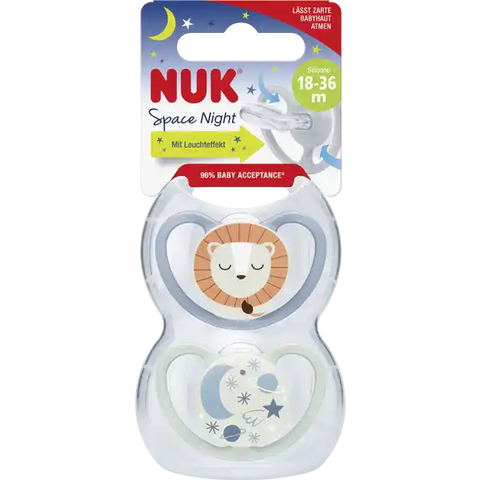 NUK Space Night Silikon-Schnuller, blau & mint, 18-36 Monate