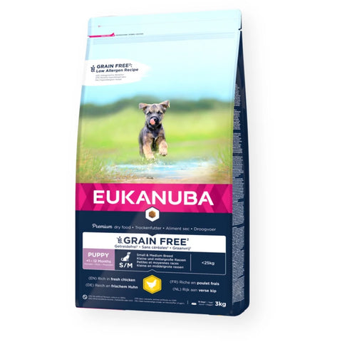 EUKANUBA Grain Free* Hundefutter für Welpen kleiner & mittelgroßer Rassen reich an Huhn