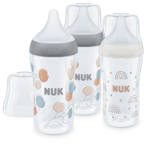 NUK Perfect Match 3er Flaschen Set PP 260ml, grau (Zweige) + weiß (Regenbogen)