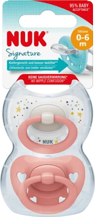 NUK Schnuller Signature Silikon, rosa, 0-6 Monate, 2 St